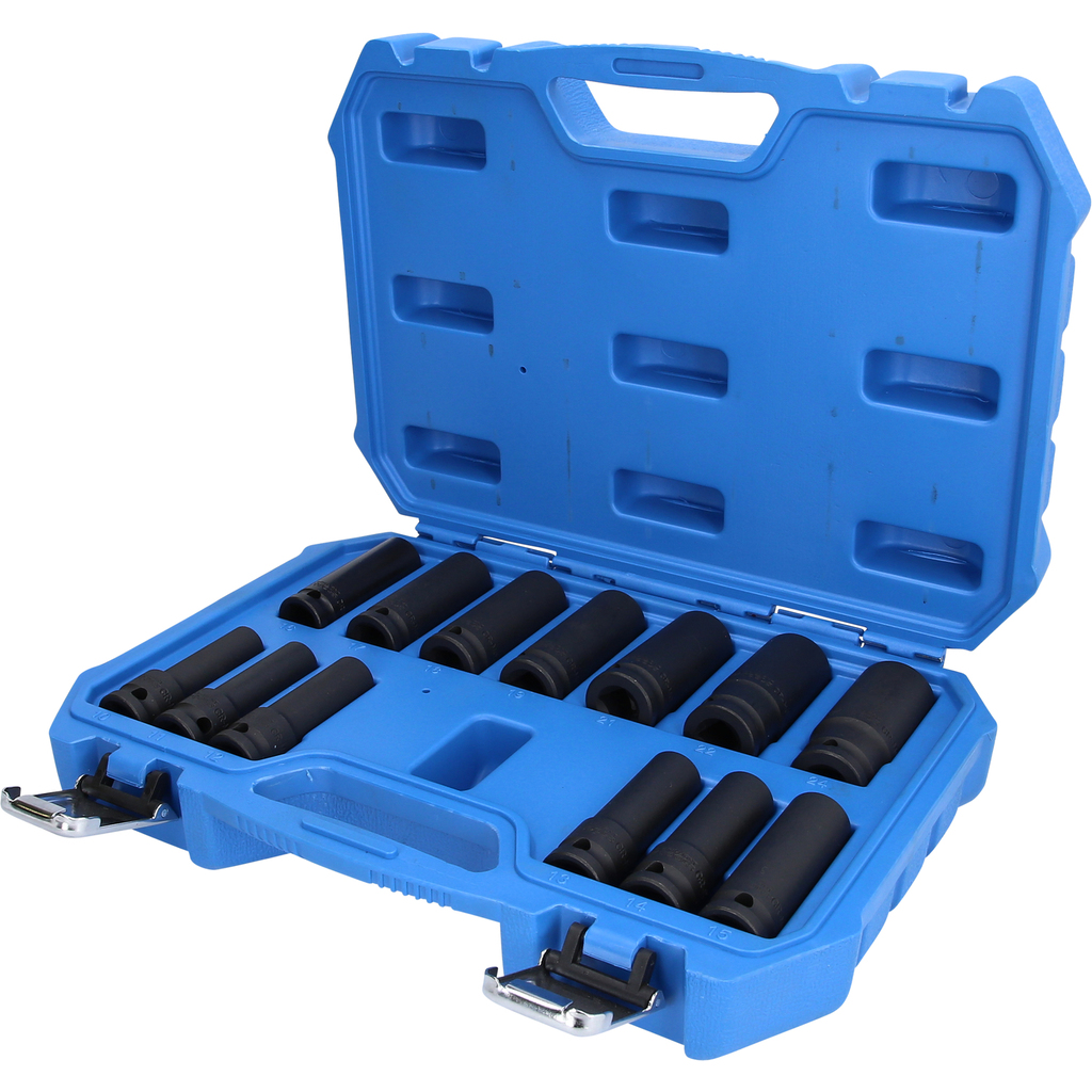 1/2" Kraft-Stecknuss-Satz, Sechskant, 13-tlg, lang, 10 - 24 mm